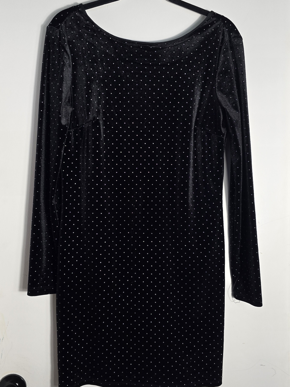 Dynamite Black Velvet Long-Sleeve Mini Dress with Metallic Dots